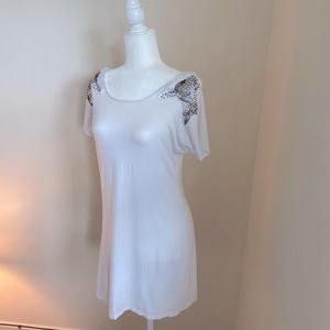 Aqua, White T Shirt Dress